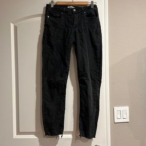 Paige denim. Gray, skinny cut with raw hem. Size 28.